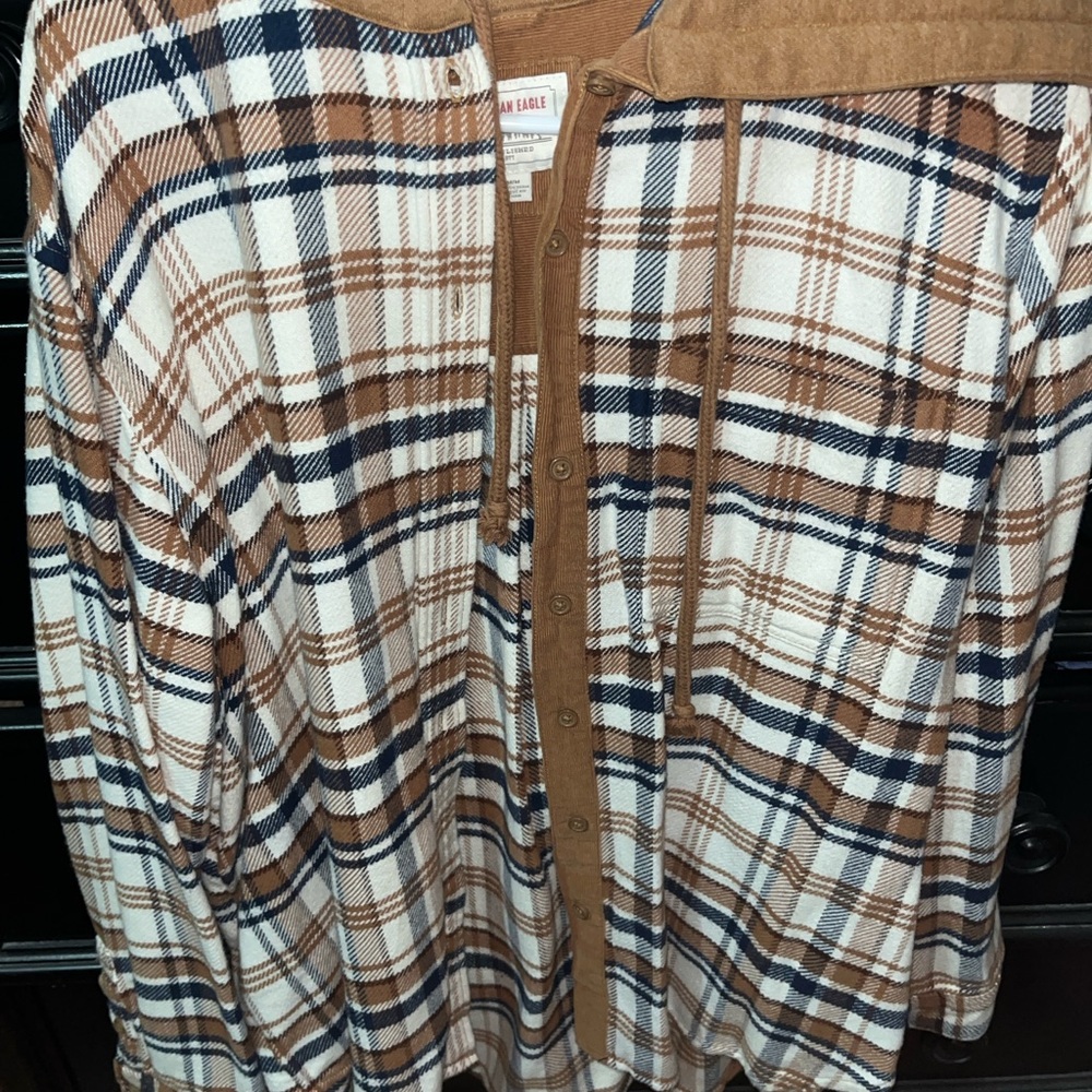 American Eagle Outfitters Brown and Blue Plaid Shirt